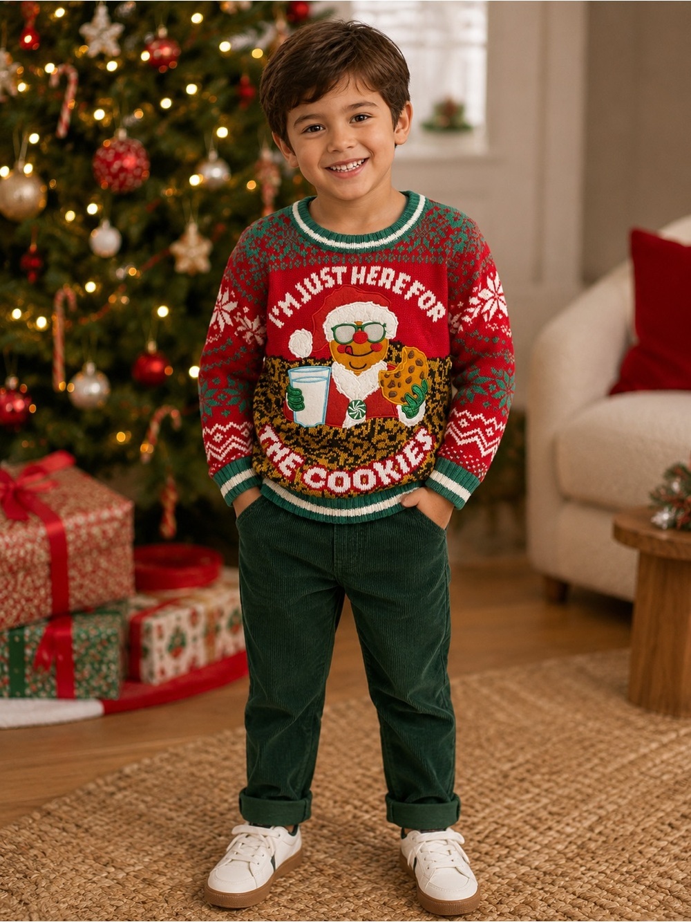 61. 33 degrees • NWT Holiday Kids Sweater - Red & Green Cookie Graphic